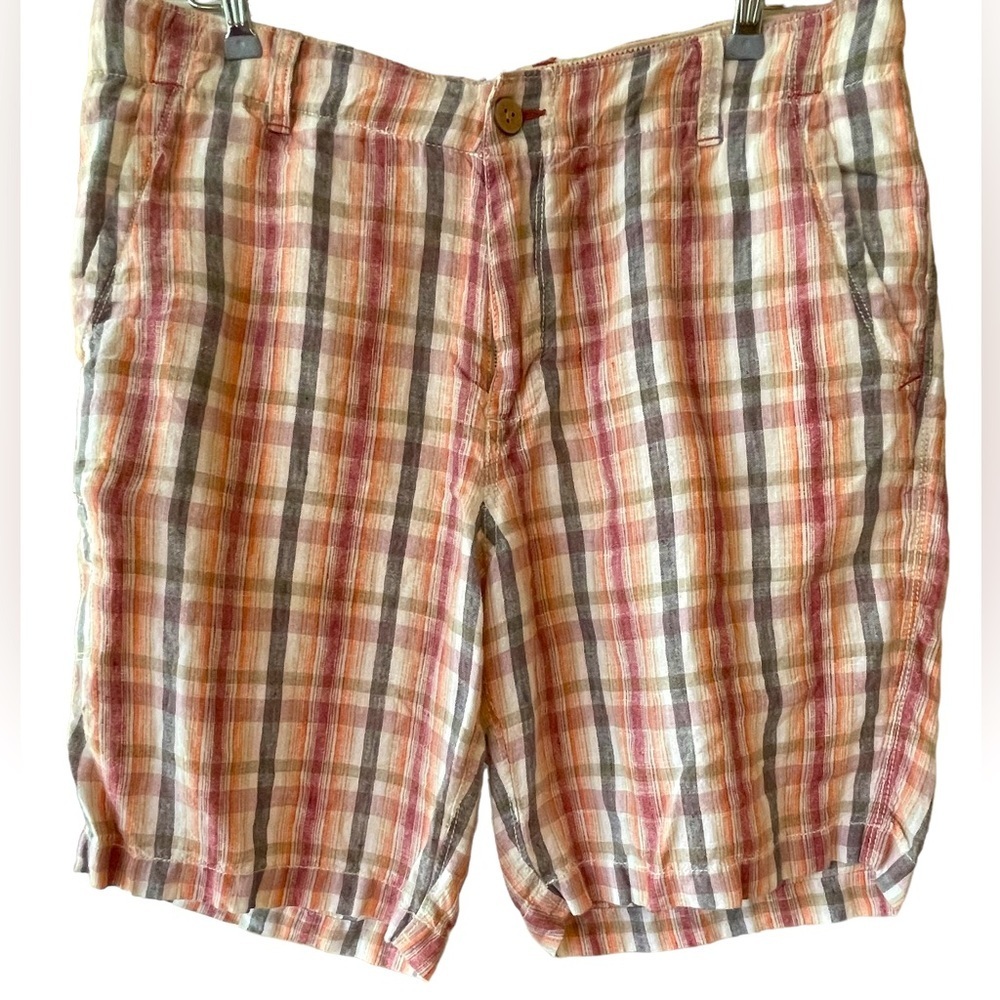 🔥🧡Tommy Bahama size 32 linen shorts in orange/red/black stripe. NICE!